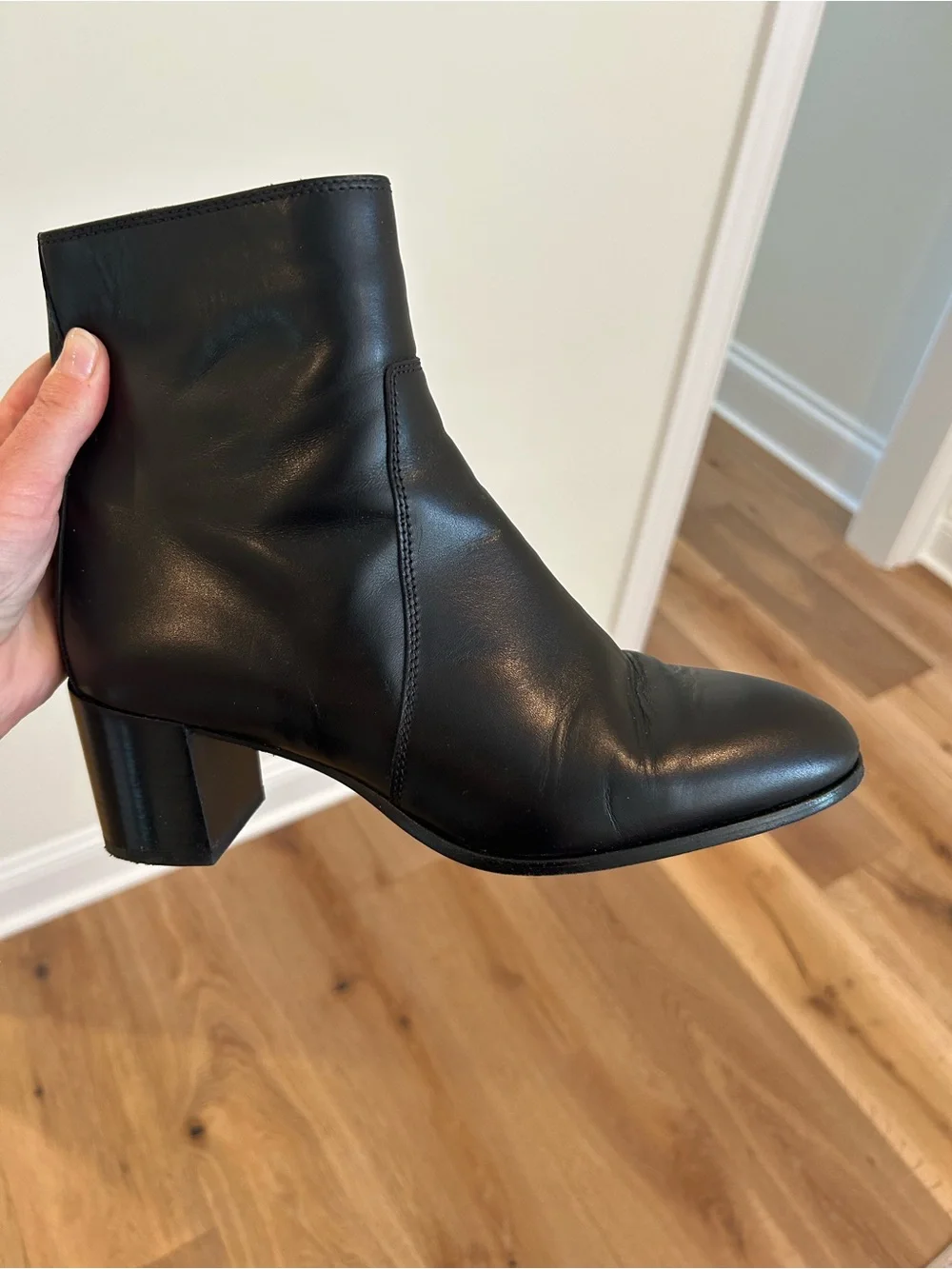 Margaux Black Leather Mid-Heel Ankle Booties